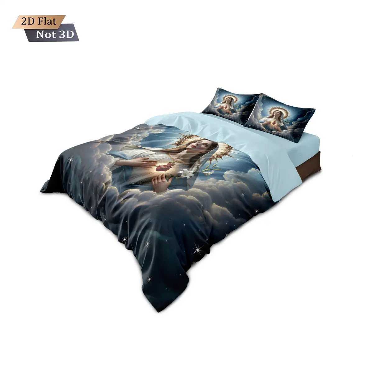 3pcs Holy Virgin Mary Printed coreless Bedding Set Soft and Comfortable Dormitory Bedroom Multiple Sizes Machine WashableM251118