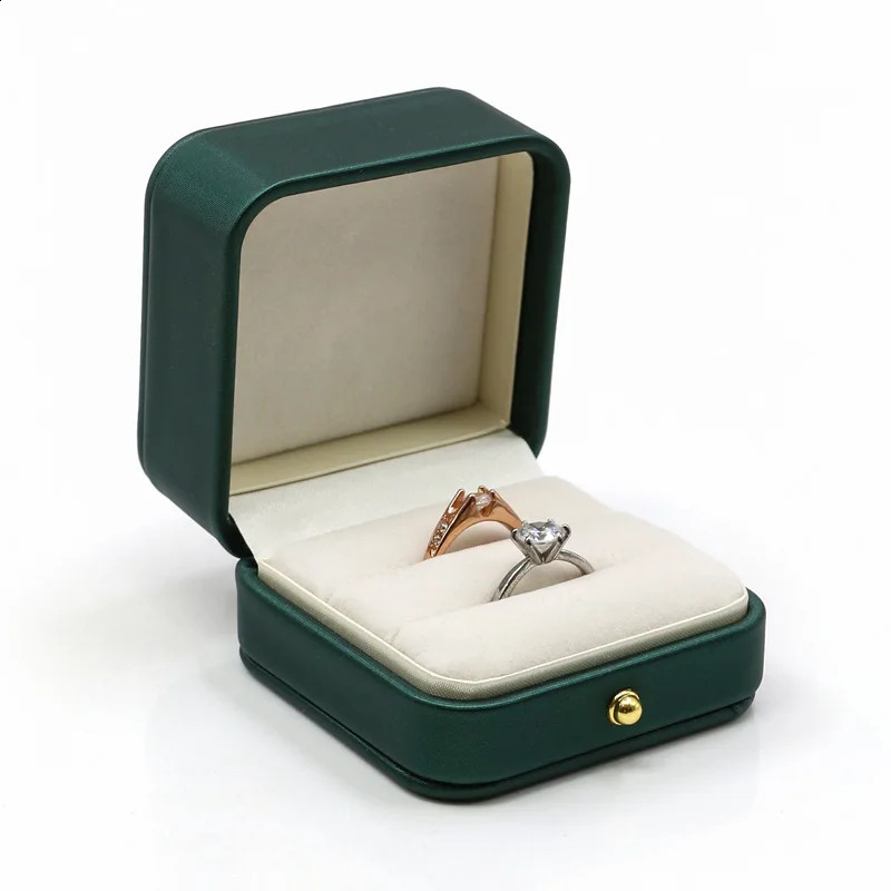 Vintage Double Slots Ring Jewelry Box For Wedding Proposal Engagement Ring Box Gift Organizer Storage PU Leather Packaging Case 250417