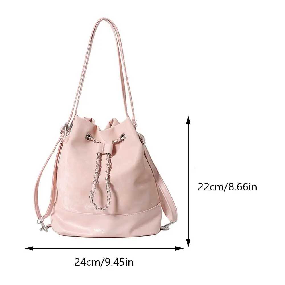 Women Fashion Shoulder Bag Large Capacity PU Drawstring Bucket Bag Chic Hobo Bag Solid Color Adjustable Strap for Outdoor TravelW251118
