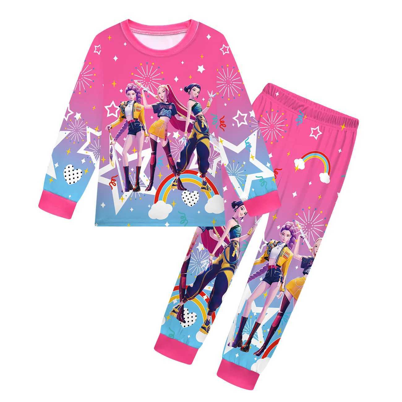 KPop Demon Hunters Kids Pajamas Set Girls Boy Long Sleeve T-shirt And Pants 2pcs Autumn Sleepwear Comfortable Fashion Clothes C251118