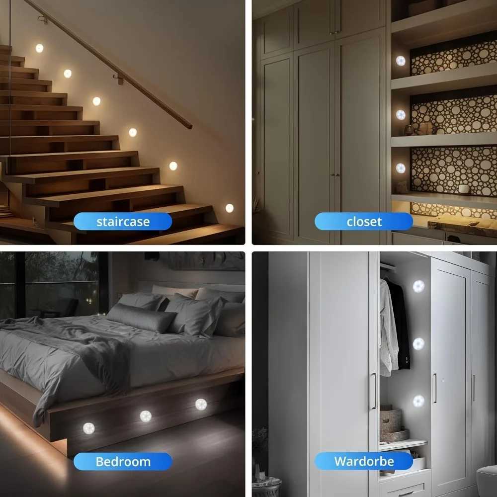 3set Motion Sensor Lights 8 LED USB Round Lights Two Colors Available Adjustable Brightness Suitable for Toilets Night ligh M251118