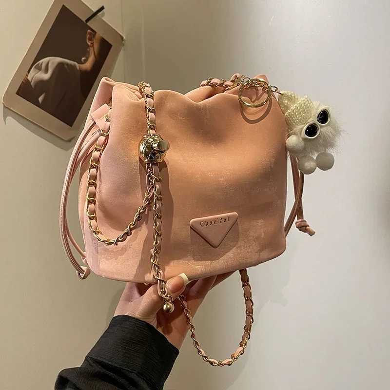 Cute Small Drawstring Bucket Bag Shoulder Bag 2024 New PU Leather Chain Fashion Trend Handbag For WomenW251118