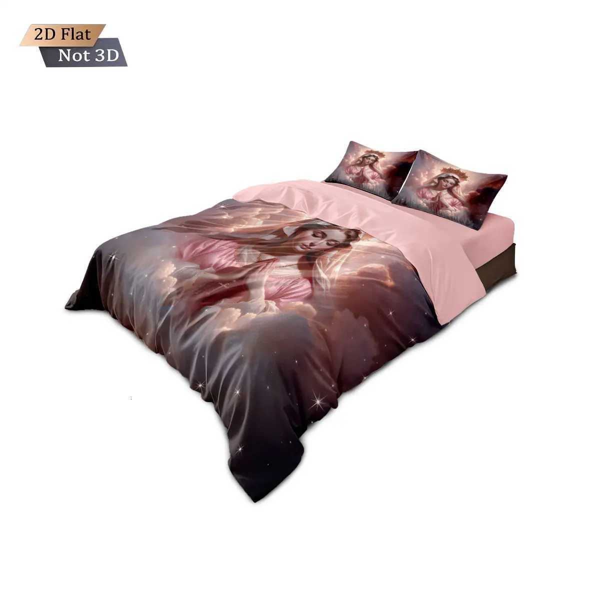 3pcs Virgin Mary Pink Printed Core Free Bedding Set Soft and Comfortable Dormitory Bedroom Multiple Sizes Machine WashableM251118