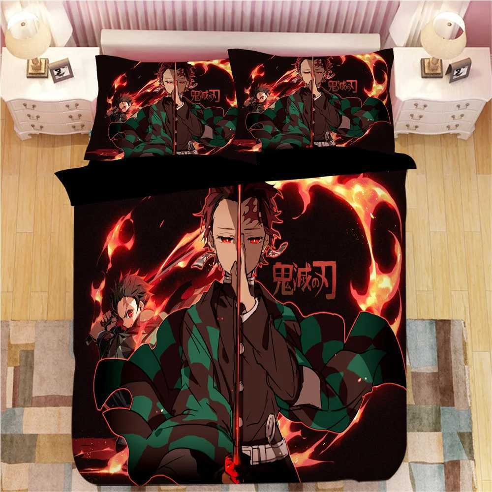 Demon Slayer Bedding Sets Cartoon Comforter Bed Linen Boys Kids Single Double Size Soft Bedclothes Home Decor Anime Duvet CoversM251118