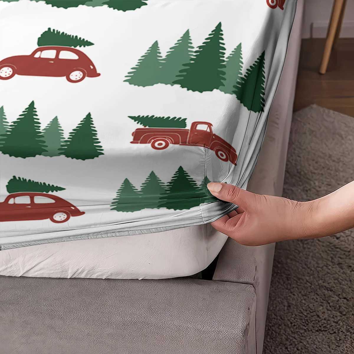 3pcs Merry Christmas Grass Car Printed Chipless Bed Sheet Set Multi Size Bed Cover Bedroom Bedding Holiday DecorationM251118