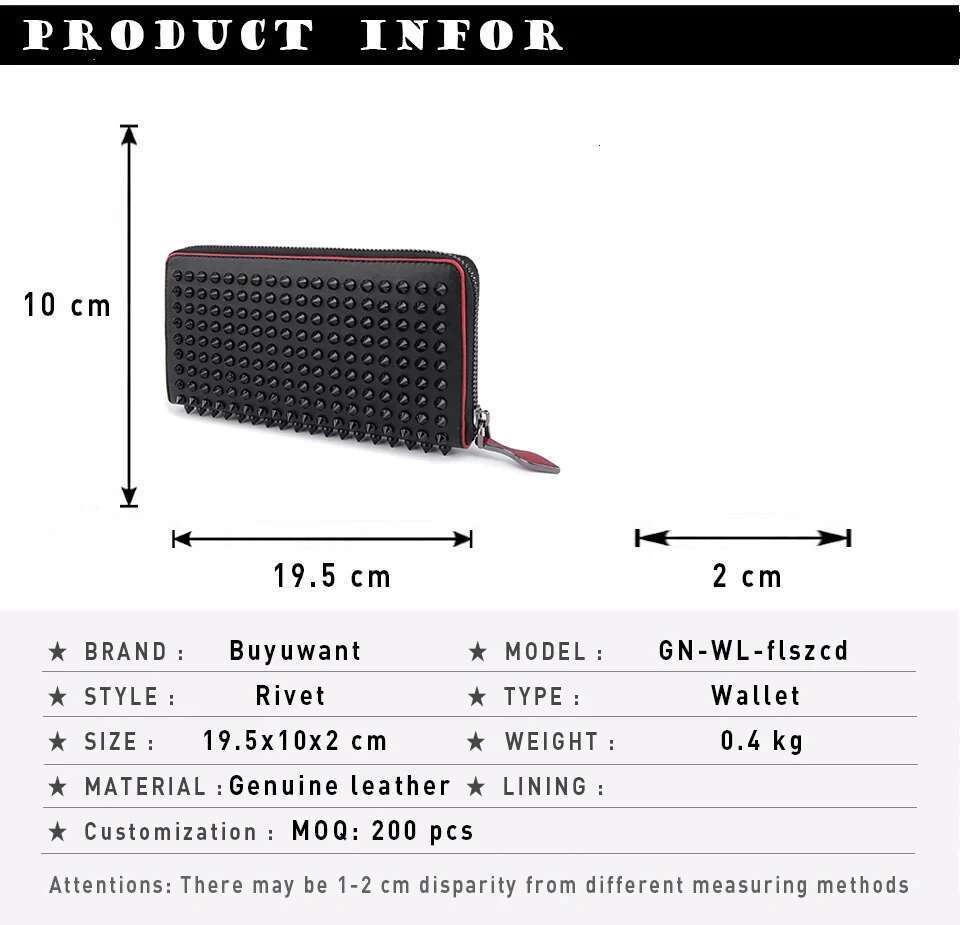 Buyuwant Rock Stud Rivet Women Genuine Leather Purse Fashion Long Wallet Clutch Bag Women's Handbags Gn-Wl-Flszcd