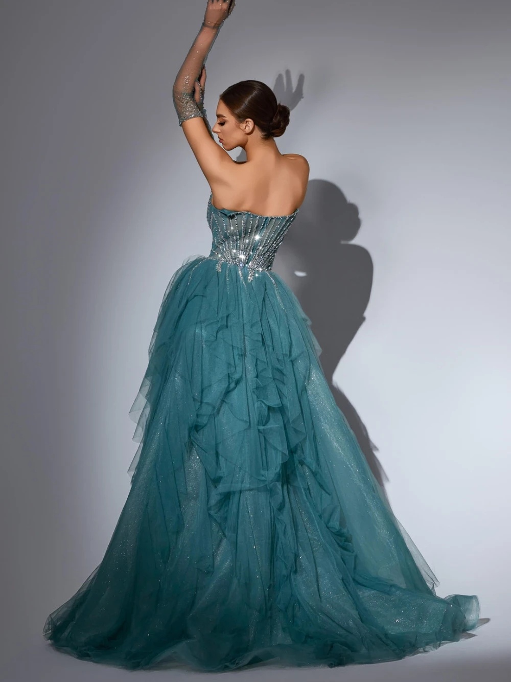 Sparkly Evening Dresses Beading Rhinestone Prom Gown with Detachable Train Illusion Sleeveless Mermaid Customized Vestidos De Noche Plus Size