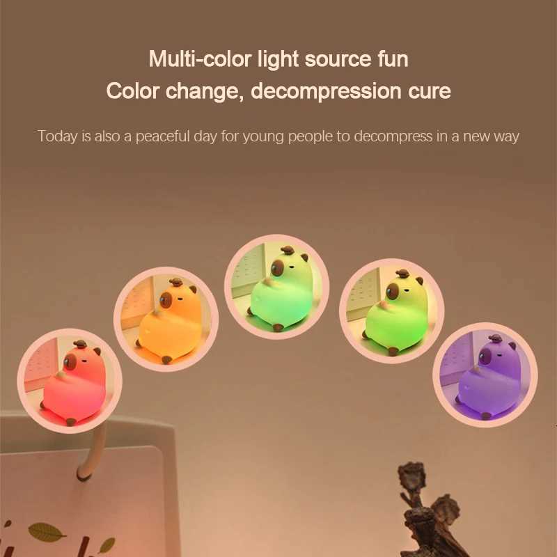 Cute Cartoon Capybara Silicone Night Light USB Rechargeable Timing Dimming Sleep Night Lamp for Childrens Room Decor M251118