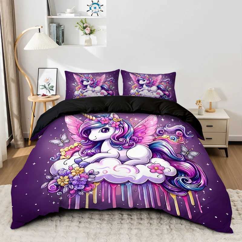 3PC Cartoon Unicorn Comfortable Bedding Set 1Duvet Cover2Two cases Polyester Fiber 3D Digital PrintingM251118