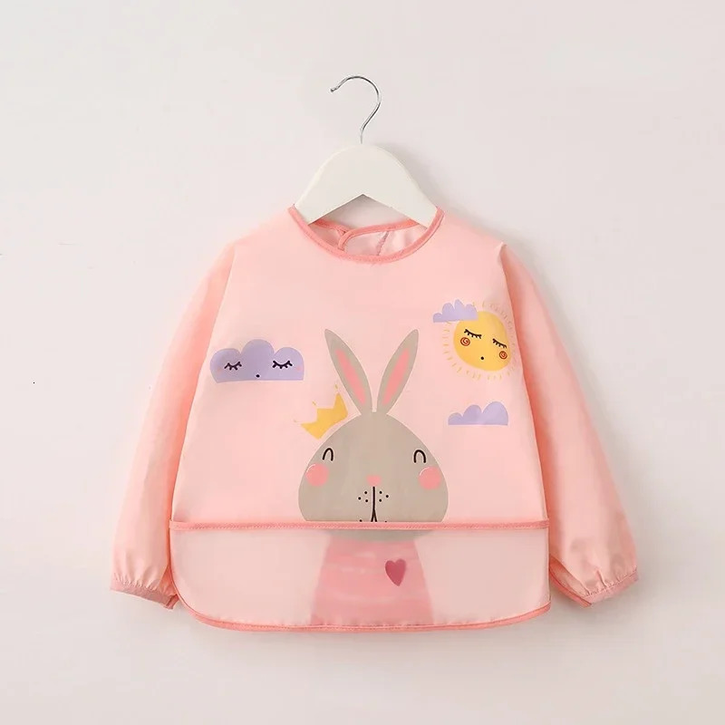 Little boy and girl painting smoke baby soft waterproof bib childrens meal apron long sleeved adjustable feeding cloth for children 250414z