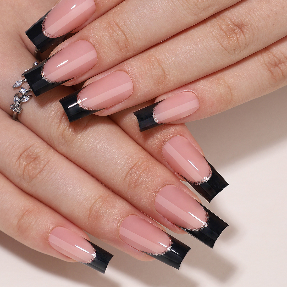 Complete Press On Nails Collection Featuring Classic Black French Tipping Technique Ideal For Any Occasion
