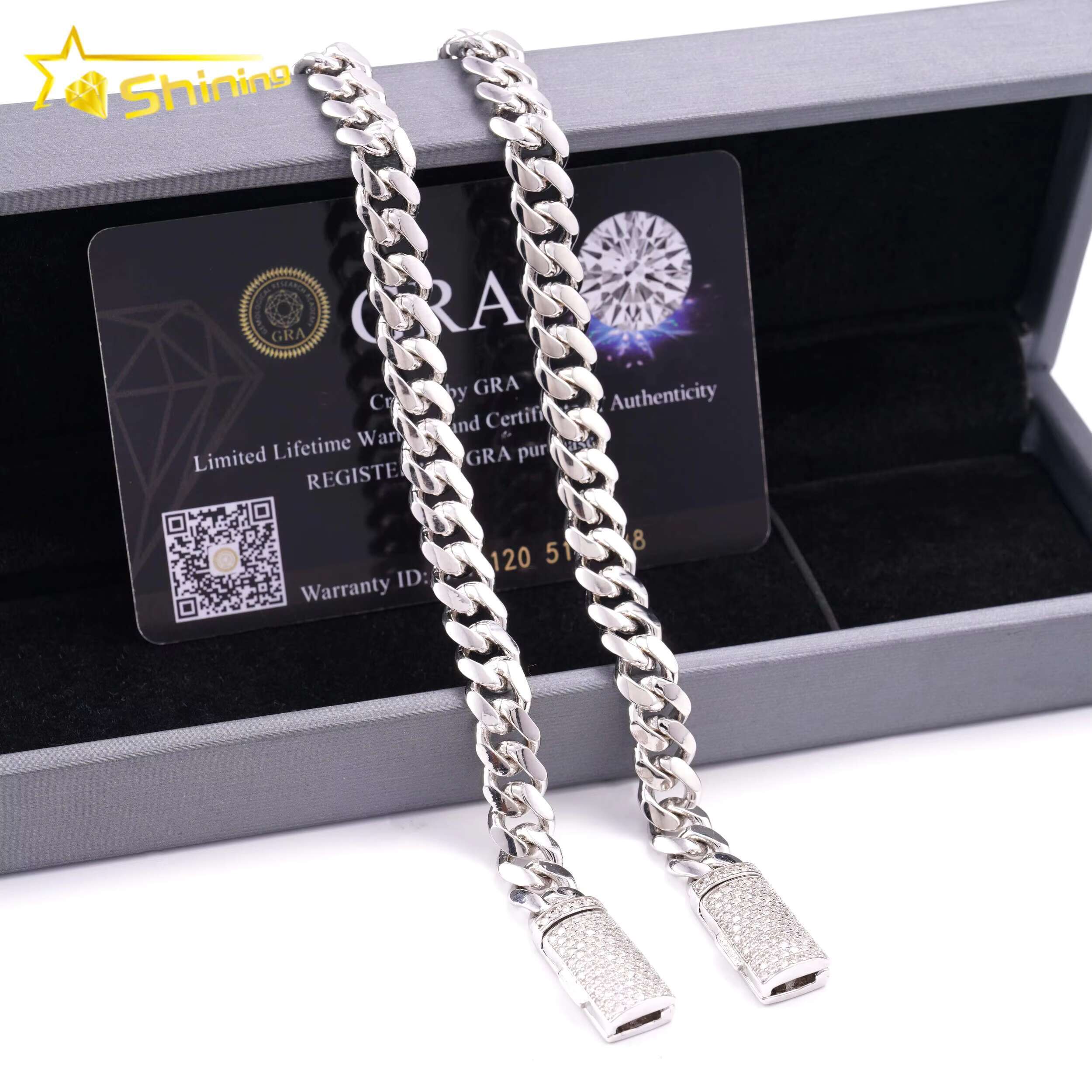Wholesale 8MM Dia Moissanite Lock Hip Hop Sier Plain Miami Cuban Link Chain Bracelet