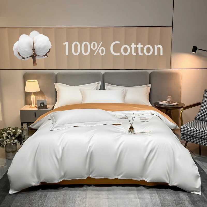 3pcs One Quilt Cover and Two cases Luxurious 100 Egyptian Cotton Solid Color Two-tone Soft Skin-friendly Bedding SetM251118