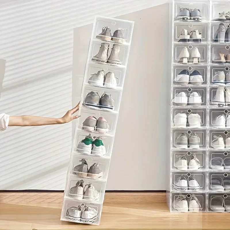 3/6pcs Plastic Shoes Case Drawer Case Thicke Transparent Shoebox Fold Shoe Organizer Plastic Shoe Boxes Stackable Box H251117