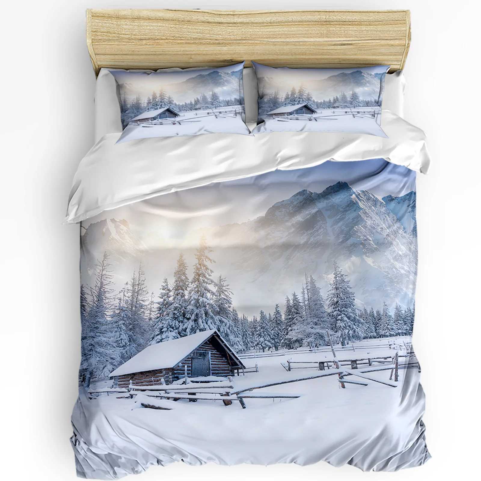 3pcs Bedding Set White Snow Cable Car Ski Mountain Sketch Duvet Cover Case Boy Kid Teen Girl Bedding Covers SetM251118