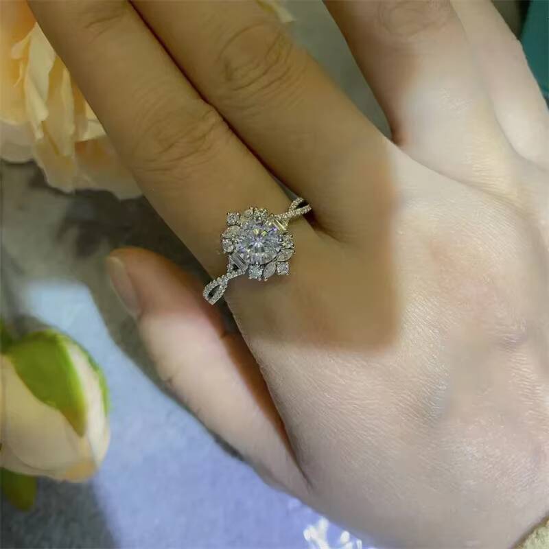 Luxury 925 Sterling Silver Engagement Ring Big Oval Moissanite Gold Plated Designed with Moissanite Bands