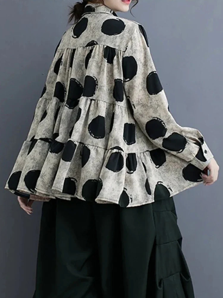 XITAO Loose Folds Print Dot Shirt Casual Single Breasted Women Spring Simplicity All-match Trend Street Wind Top DMJ3770 250417