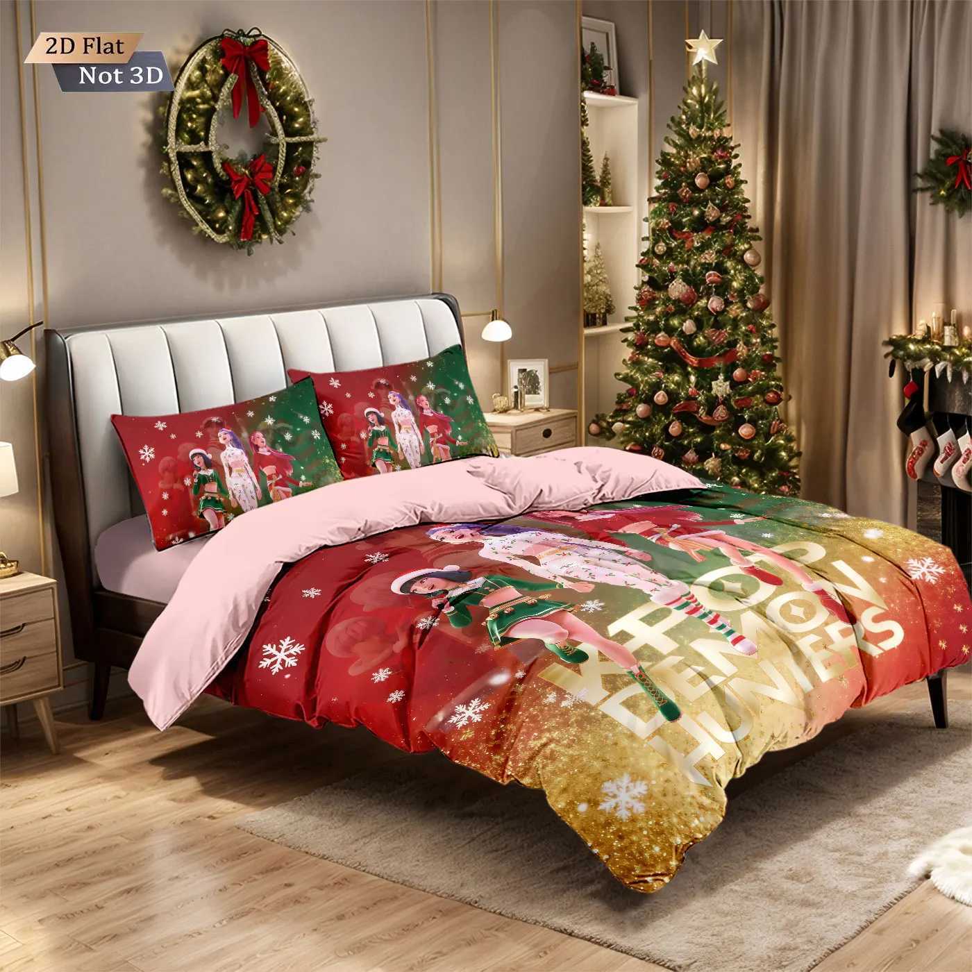 3pcs Christmas K-Pop Demon Hunters Printed Chipless Bedding Set Soft and Comfortable Dormitory Bedroom Multiple Sizes Machine WaM251118