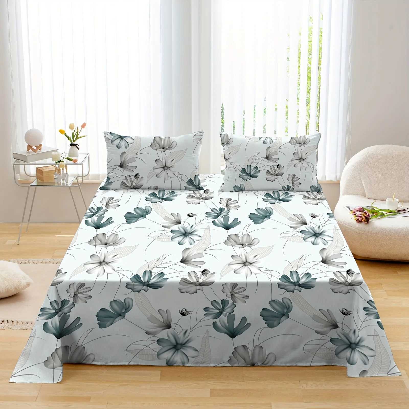 4pcs Plant and flower design bed cover multi-piece set 1 bed cover 1 sheet 2 cases no core soft and comfortableM251118