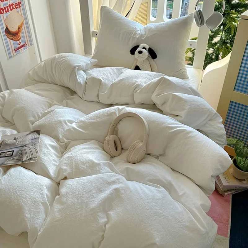 2025 new solid color simple washed cotton student bed sheet four-piece set machine washable student dormitory three-piece setM251118