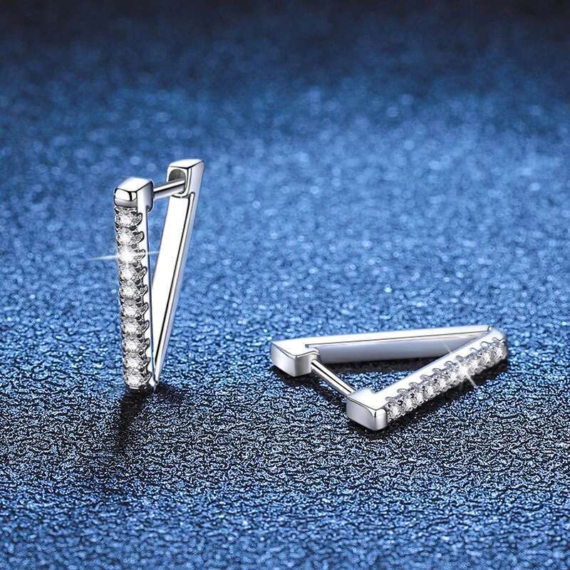 NeeTim Full Moissanite Earrings Lab Dia Sterg Sier with Gold Plated Hoop Triangle Earring Wedding Party Jewelry