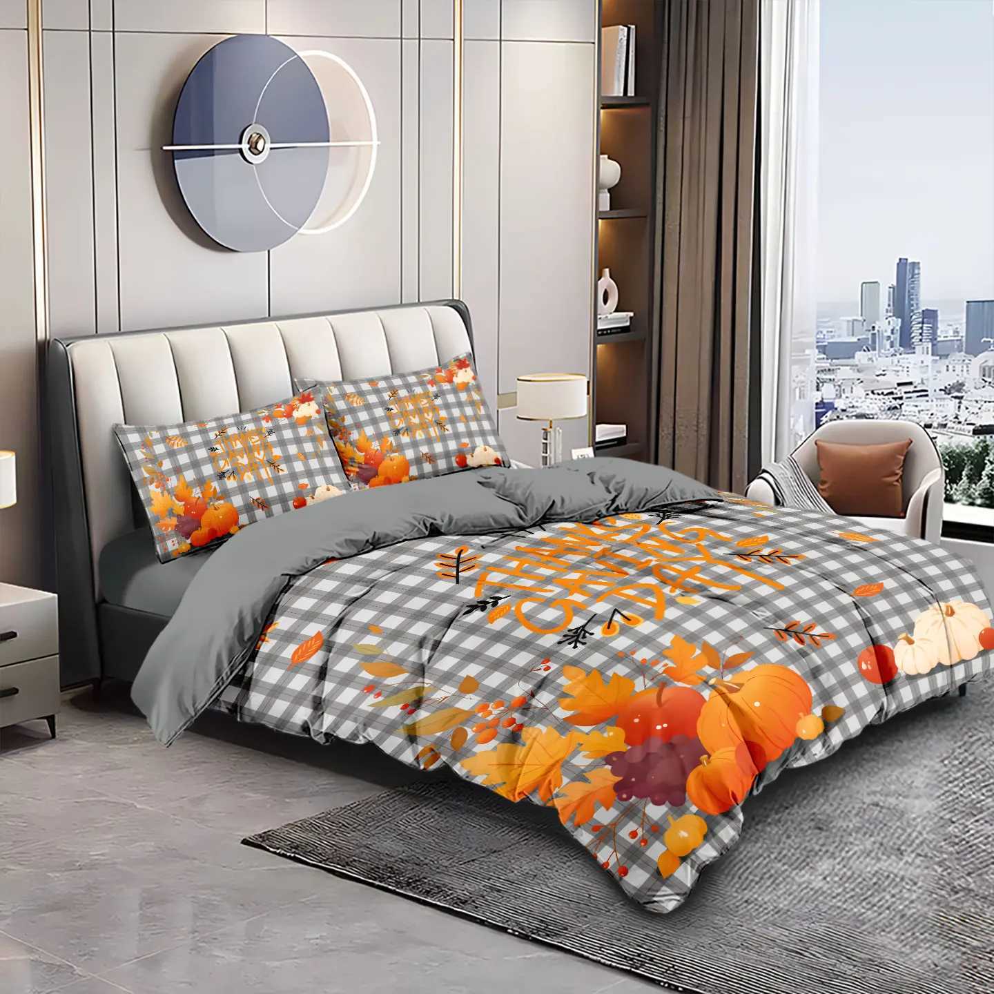 3pcs Thanksgiving Autumn Harvest Pumpkin Print Coreles Bedding Set Multi Size Bedrooms Dormitory Soft Machine WashableM251118
