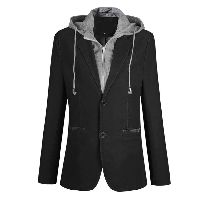 Spring and Autumn Style Detachable Hooded Slim Fit Cotton Small Suit Fake Two-Piece Plus Size Mens Single Piece Fat Man Suit 201201
