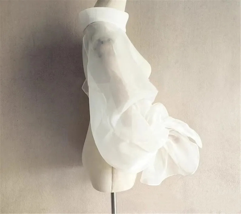 Organza Wedding Shrug Puffy Full Trumpet Sleeves High Neck Backless Bride Bolero Bridal Jacket Formal Party Shrug Women Cape 250408