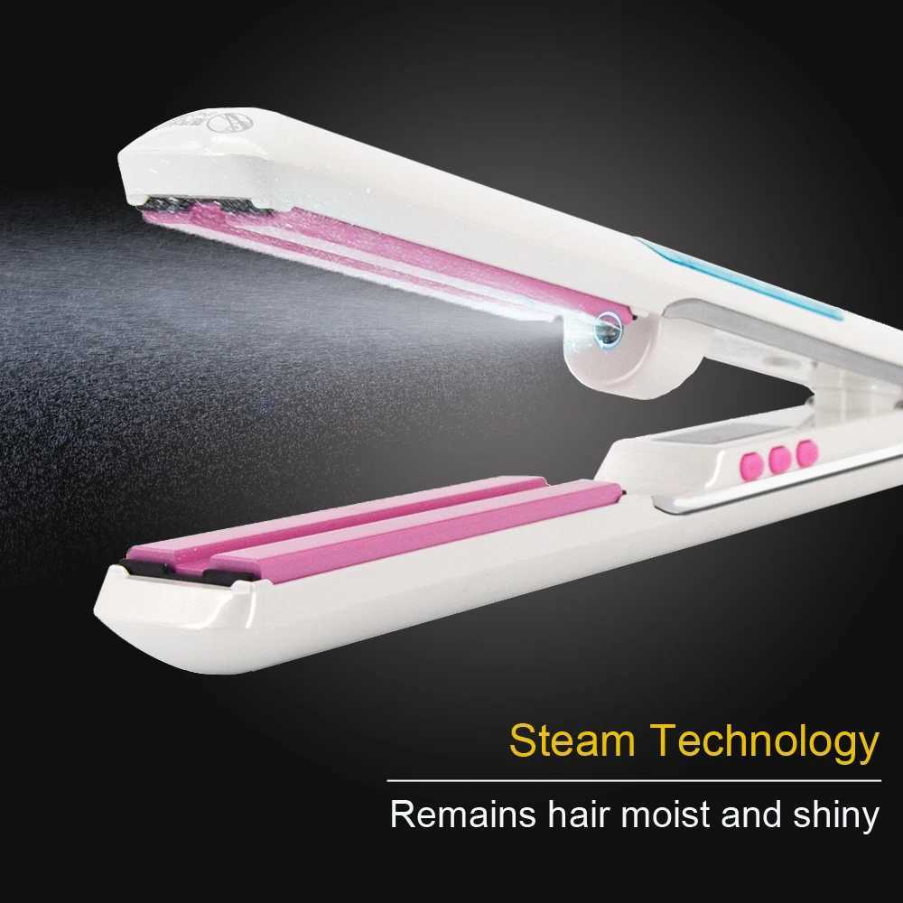 Steam Hair Straightener Salon Ceramic Vapor Ionic Flat Iron Straightening for Women 2 in 1 Hair Straightener and Curler W250610