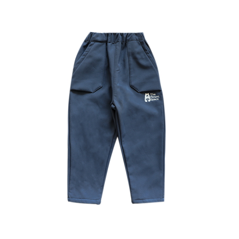Kids' Mountain-Style Solid Color Fleece-Lined Pants, Water-Repellent Textured Outdoor Cargo Trousers, New Season Hiking & Daily Wear 25AG3164