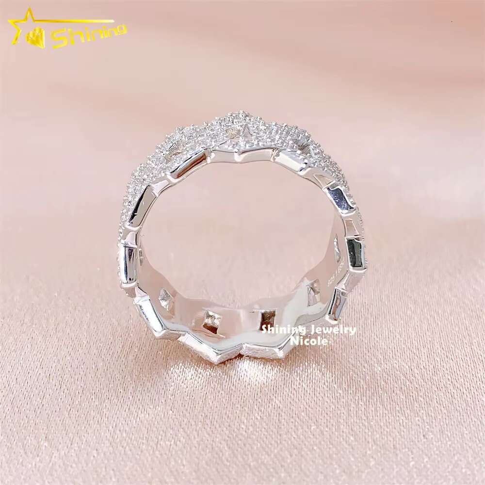 Moissanite Jewelry Top Quality 2 Rows Hip Hop Wedding Cuban Dia Mens Sterling Sier Ring