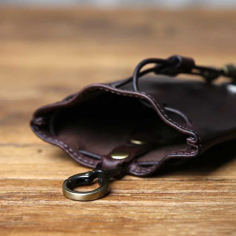 NZPJ Retro Genuine Leather Change Top Layer Cowhide Key Bag Lucky Bag Wallet Bundle Pocket Drawstring Storage Bag Coin BagW251118