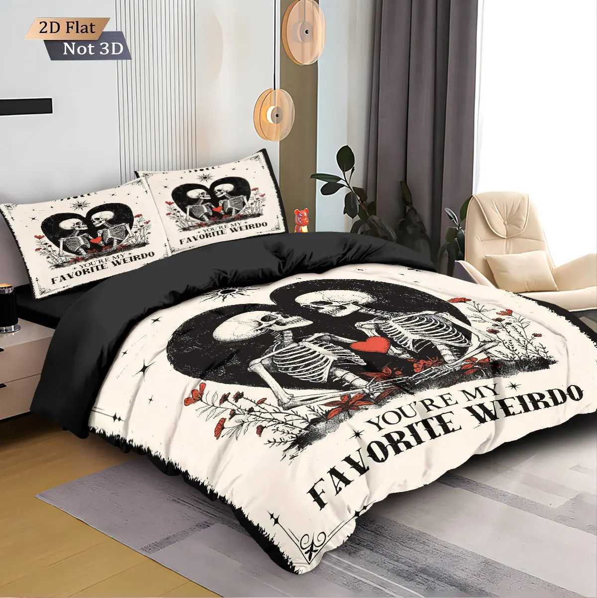 3pcs Halloween Skeleton Printed Chipless Bedding Set with Multi Sized Bedding and Dormitory duvet Decorations Soft and ComfortabM251118