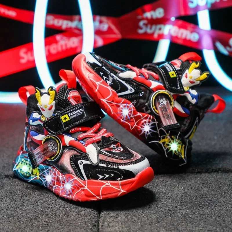 Rotating Button Children Sneakers Kid Cartoon Anime Running Lightweight Illuminated Outdoor Casual Boy Shoes H260130