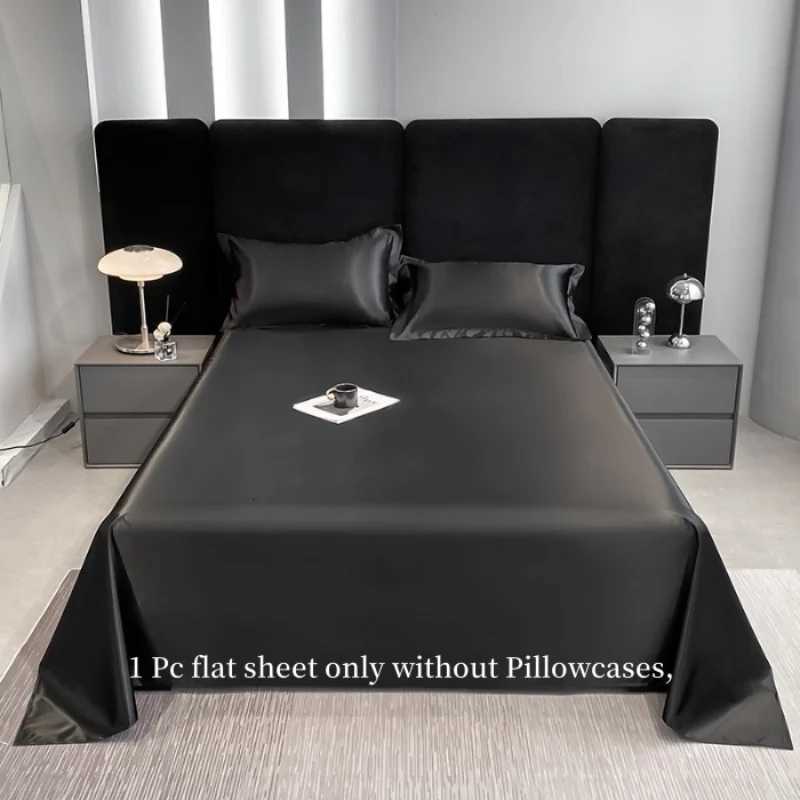 1pc Plain Satin Solid Color Bed Sheets Flat Sheets for Bedroom Bedding Does Not Include caseM251118