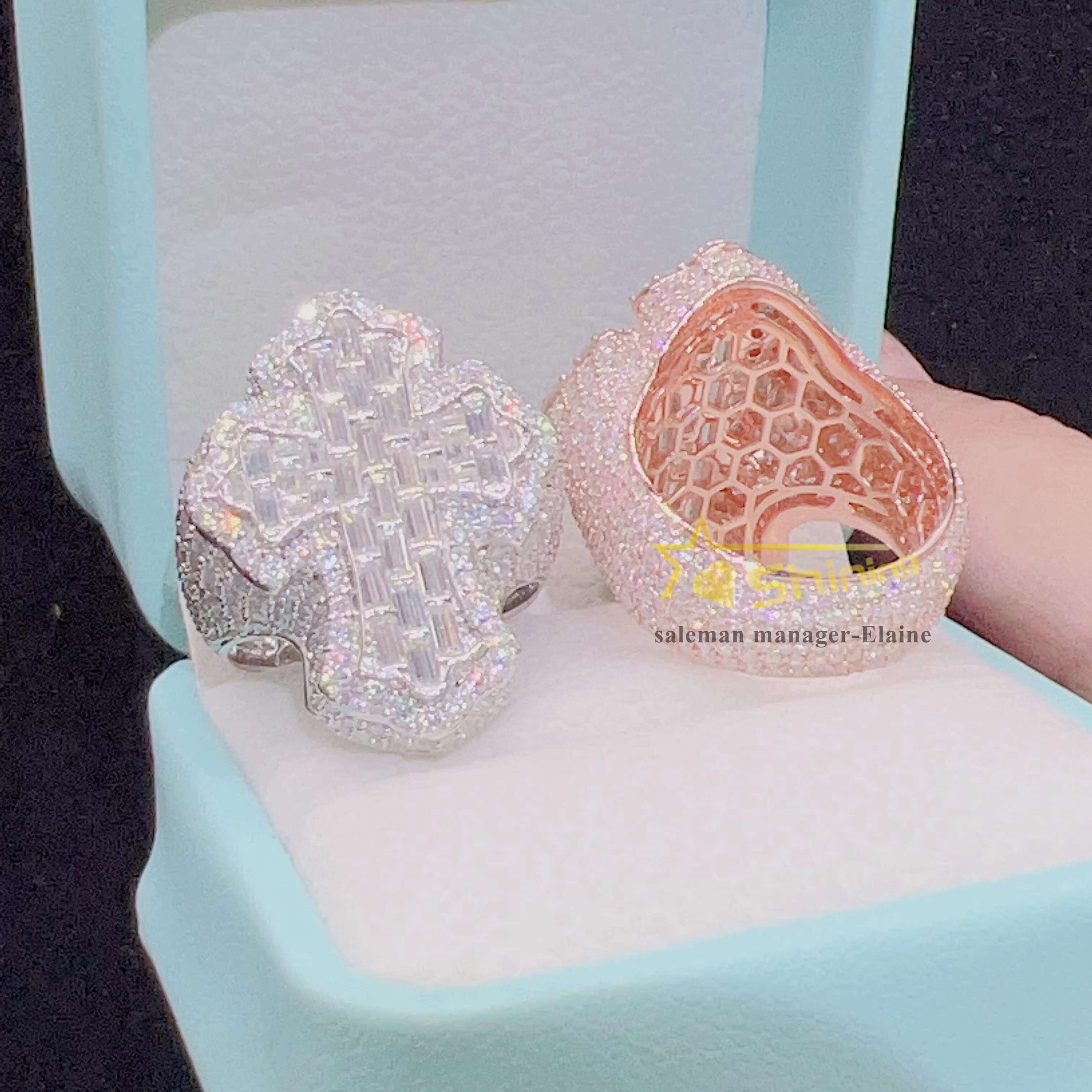 Fashion Hip Hop Fine Jewelry New Design Sier Vvs Moissanite Iced Out Dia Cross Ring