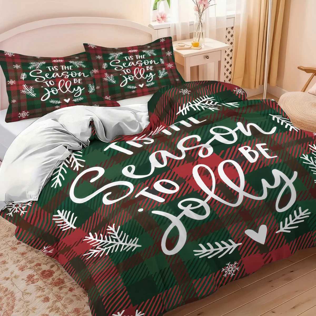 3pcs Christmas Plaid Print Coreless Bedding Set Comfortabl Dormitory Bedroom Holiday Decoration Multiple Sizes Machine WashableM251118