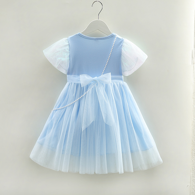 DISNEY Girl short-sleeved baby Elsa princess designer clothes toddler dress summer party dress tulle dress Soft fabric comfortable