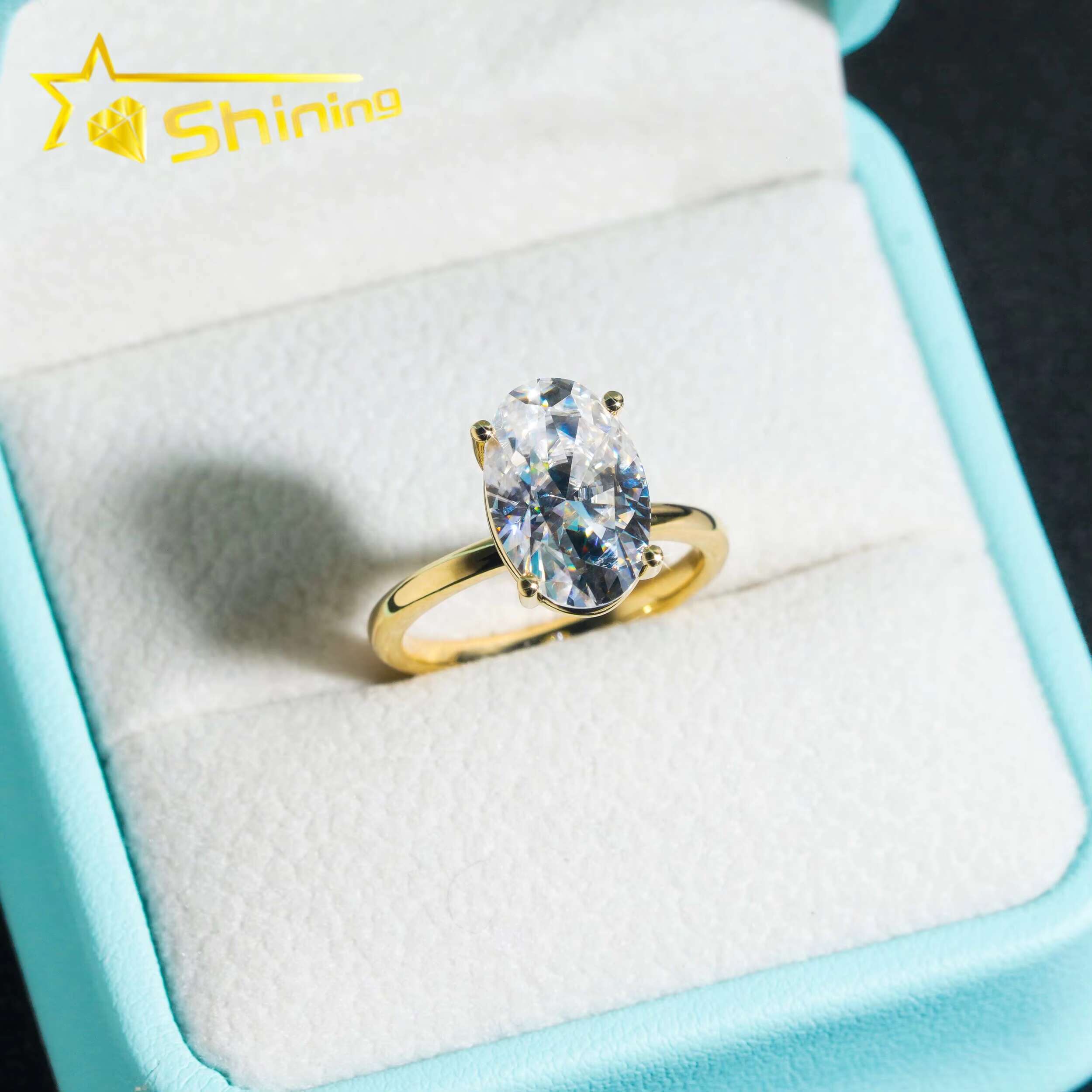 10K 14K Solid Real Gold Engagement Rings 4.5CT Oval D Color VVS Moissanite Dia Wedding Ring