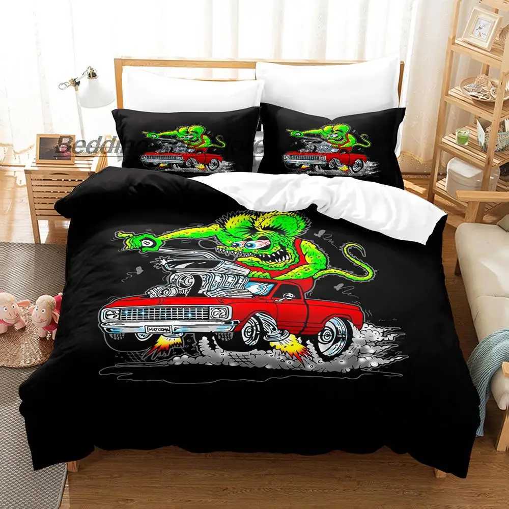 New Rat Fink Bedding Set Single Twin Full Queen King Size Bed Set Aldult Kid Bedroom Duvetcover Sets 3D Anime Bed Sheet SetM251118