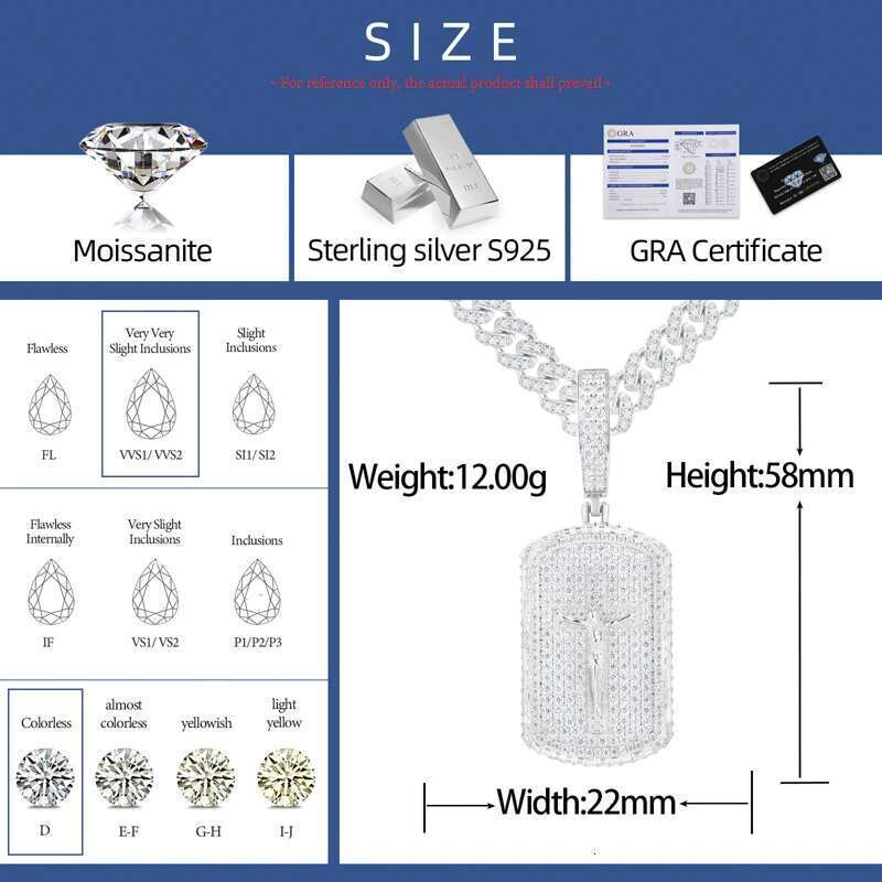 Sterg Sier Full Moissanite Crucifix Jesus Dog Tag Pendant For Men Women Iced Out Hip Hop Mens Jewelry Necklace Christ