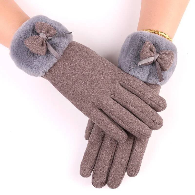 Cute Bow-Knot Glove Fashion Girl Winter Thicken Mittens Women Driving Keep Warm Hand Youth Female Touch Screen Gloves ddmynov