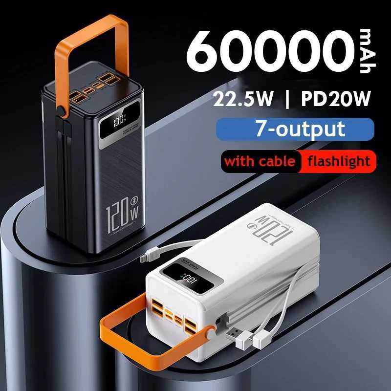 Portable 60000mAh Large Capacity Power Bank 225W Fast Charger With Cable Powerf External Spare Battery For iPhone C251118