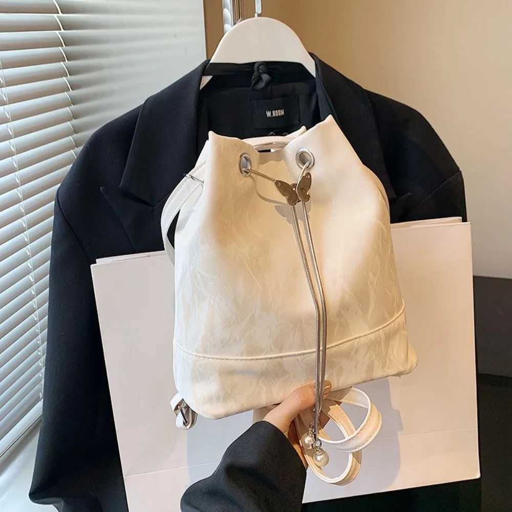 New Large Capacity Womens Backpack PU Leather Drawstring School Bag Adjustable Strap Travel Bag LadiesW251118