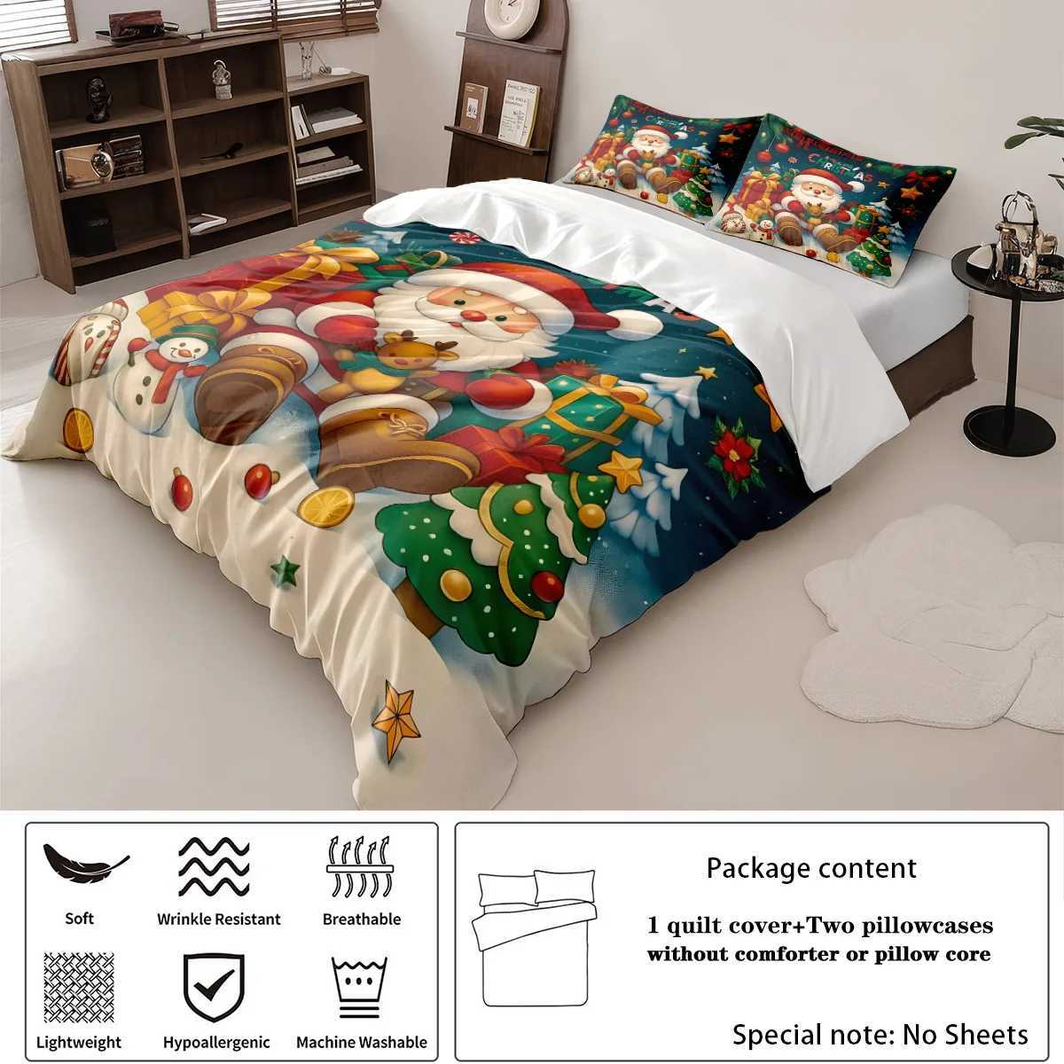 3pcs Cartoon Santa Claus Printed Chipless Duvet Cover Set Multi Size Dormitory Bedroom Soft and Comfortable Machine WashableM251118