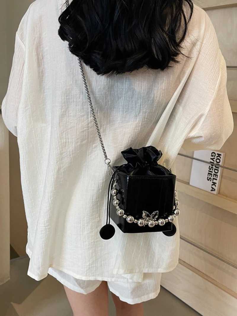 Drawstring Design Chain Small Square Bag Womens PU New Style Personalized Crossbody Bag Korean Commuter Single Shoulder Box BagW251118