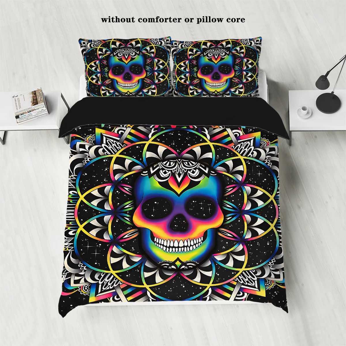 3-piece down duvet cover set with skull flower pattern print 1 duvet cover2 cases no core Halloween themed bedding setM251118