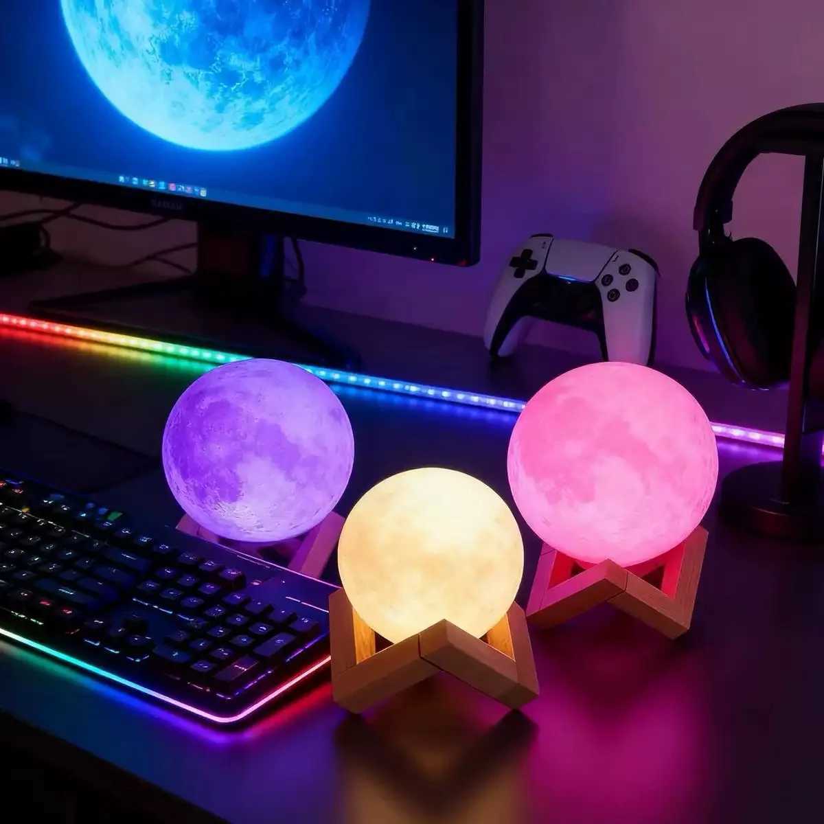 12cm 7 Color Changing Moon Lamp Wireless Night Lamp Table Lamps Romantic Button Battery Powered Indoors Lighting M251118