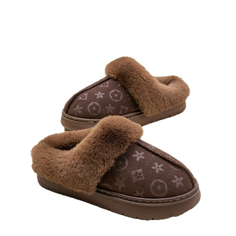 Free shipping Designer Slippers Indoor outdoor anti slip warm slippers for couples at home with soft soles plush cotton for winter use brown