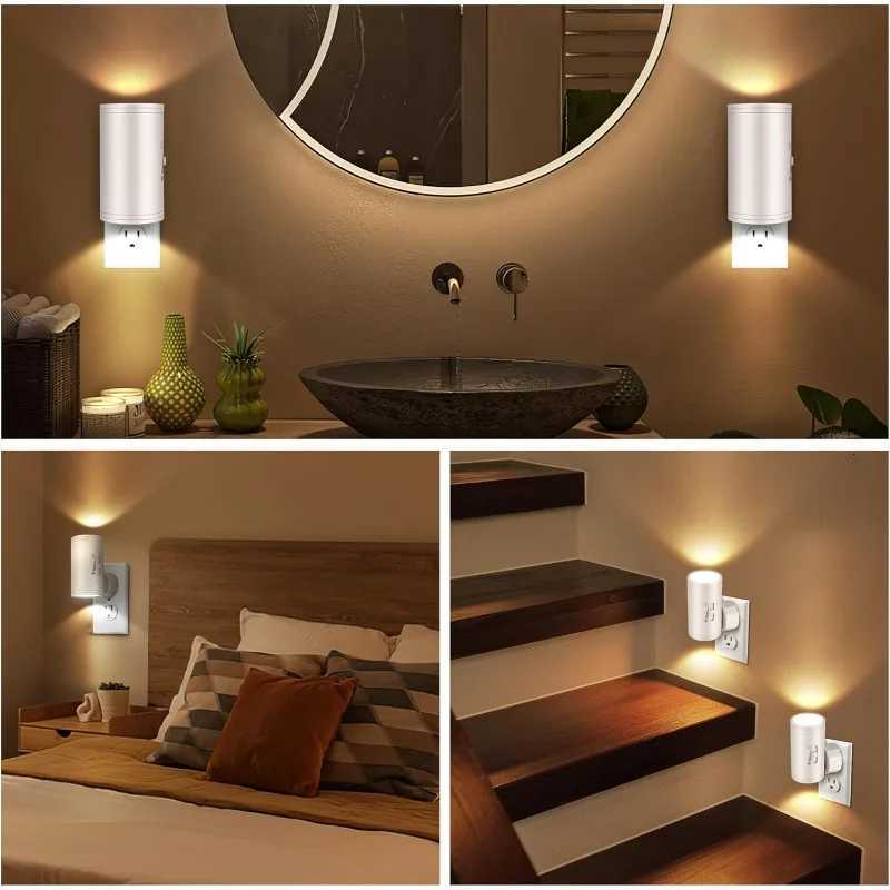 Modern LED Night Light Plug in 3 Colors Temperatures Dimmable Nightlight with Light Sensor for Bathroom Hallway Bedroom Stairway M251118